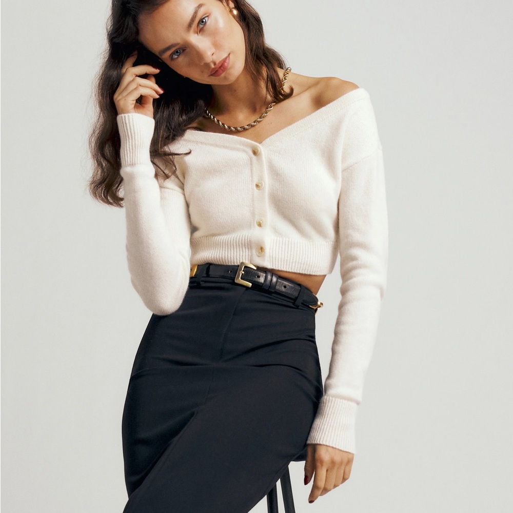 Reformation Millie Cashmere Off The Shoulder Cardigan White XS